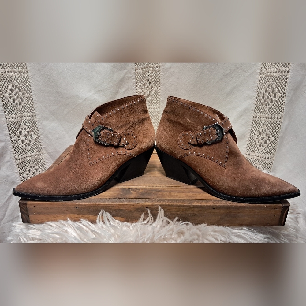 Givenchy Brown Ankle Western Boots with Studded Buckle Size 8.5 - Picture 1 of 6